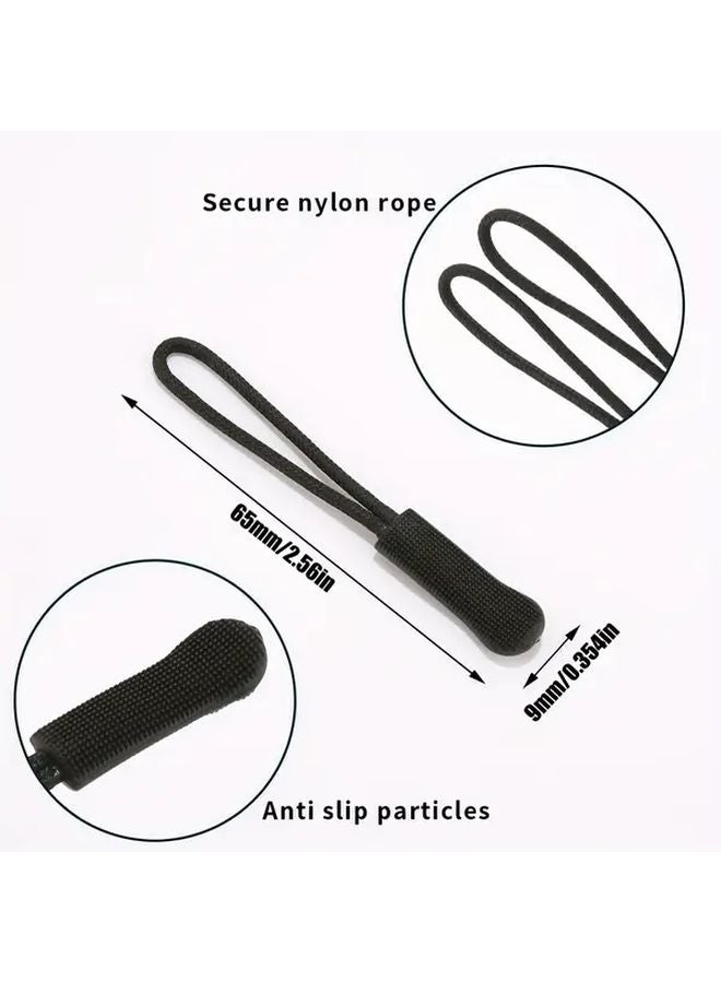 Black Zipper Pulls Replacement 20 Pack Durable Cord Extender For Backpacks Jackets Luggage - Image 3
